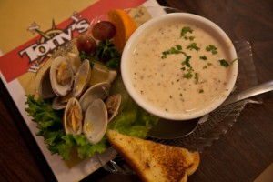 Tony's award-winning clam chowder at Cedar Key, FL