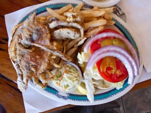 Fried soft-shell blue crab sandwich