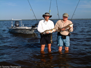 While shallow-draft boats are useful, wading some of the many shell and oyster bars in the area will get you more fish!