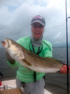 Gainesville angler Carlos Morales with a trophy 5.5# seatrout, caught on a Capt. Joey Slick lure.