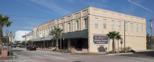 Rows of restored buildings flank Call Street in Starke, FL