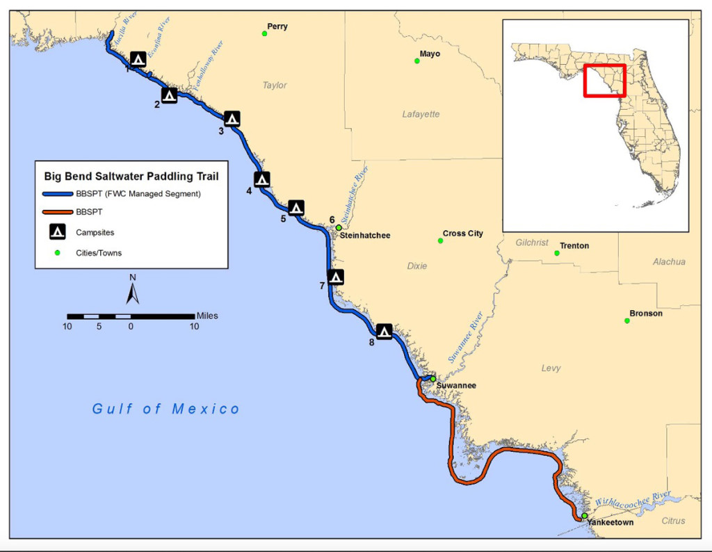 The Big Bend Saltwater Paddling Trail runs from St. Marks to Yankeetown, on Florida's Gulf Coast