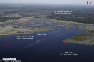 The Gulf entrance to Dallus Creek is about 5 miles northwest of the Steinhatchee River