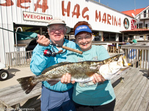 JIm and Pat Wilson, from Panama City, FL with Pat's winning trout, caught on the last day of the tournament in 2010!