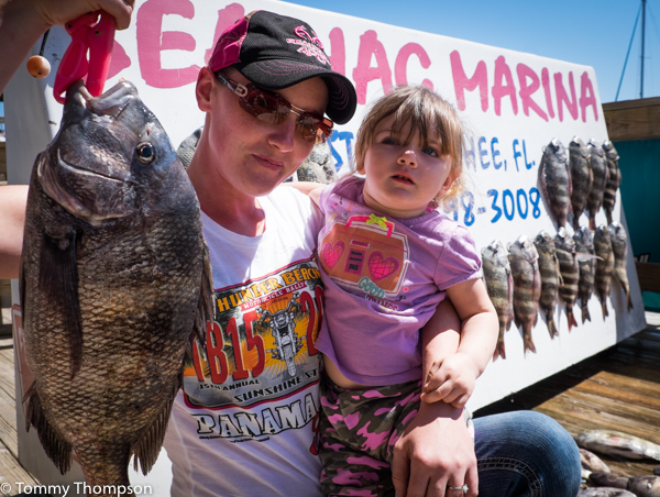 Amber Saults and Aleaha Parker admire a big Steinhatchee sheepshead.