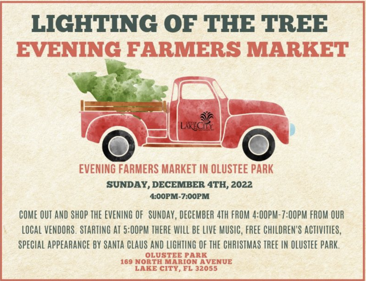 Lighting the Tree and Evening Farmers Market